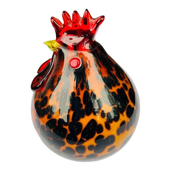 Unbranded Other - Art Glass Rooster Figure Leopard Pattern Black & Gold 6" × 4 1/2"
